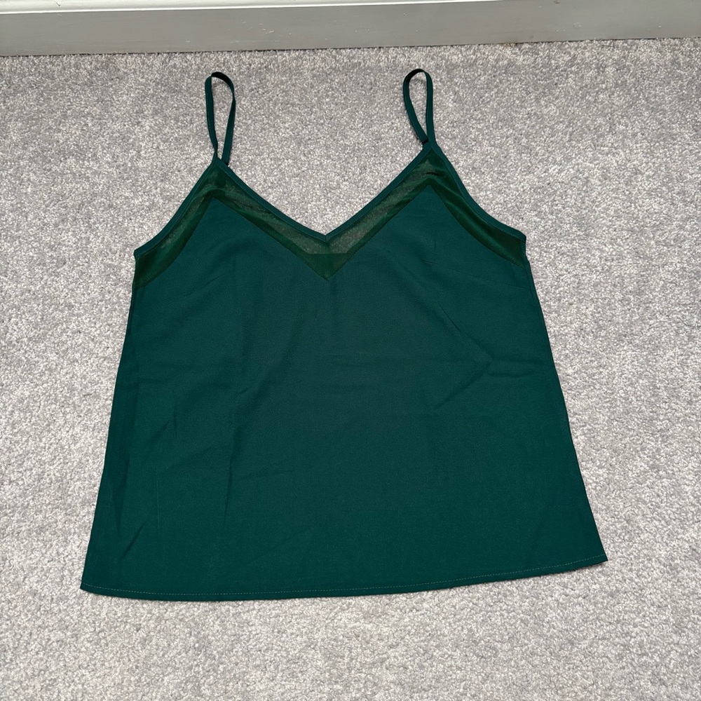 SHEIN Green Mesh V-Neck Sleeveless Blouse with Adjustable Straps